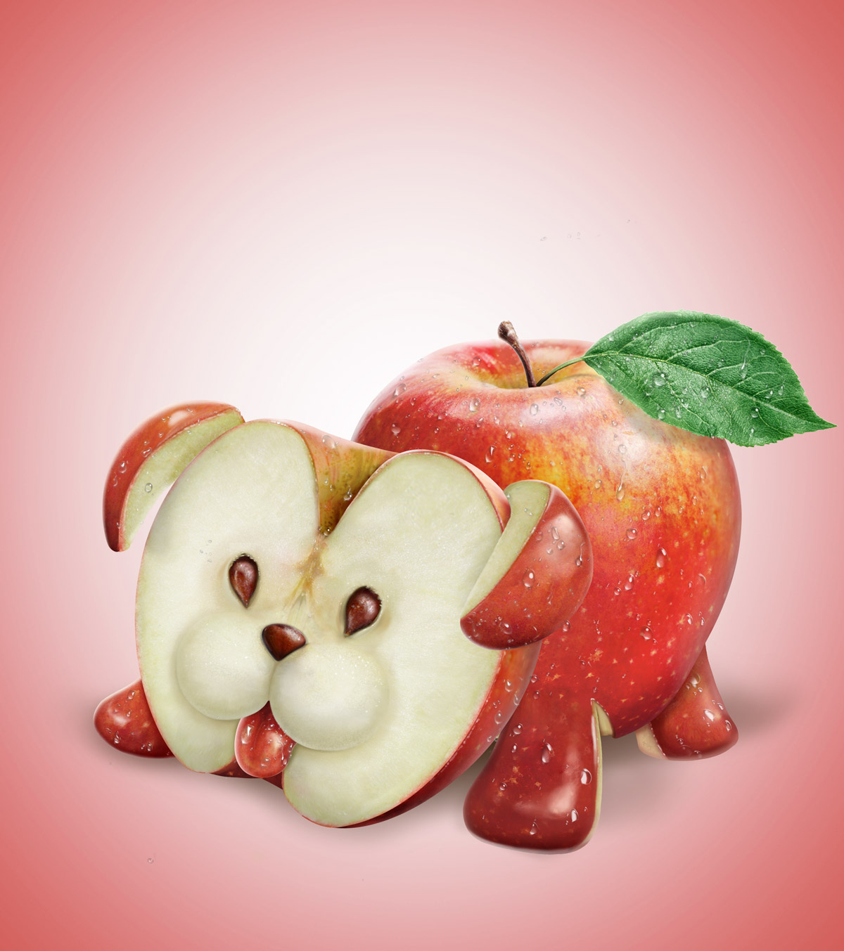 Campanha Frutas Comary com cachorro e maçã