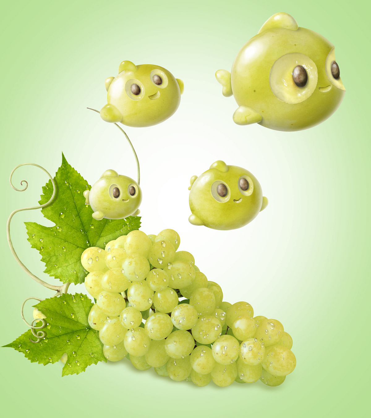 Campanha Frutas Comary com peixes e uva verde